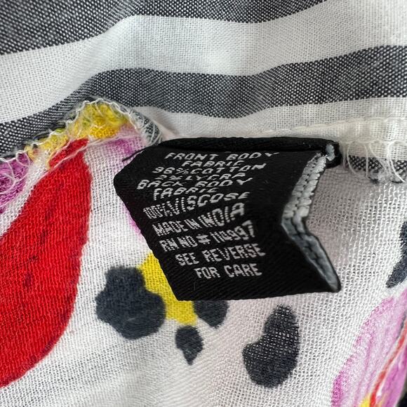 TOLANI Gray White Stripe Button-Up Tunic Top Multicolor Floral Long Sleeve XXS - Picture 8 of 9